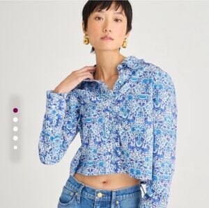 J. Crew x Liberty, Ruffle-Trim Button-Up Shirt Size M